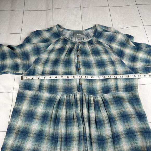 Anthropologie Maeve Top Tunic Womens Small Blue Plaid Calavon Peplum Popover - Picture 6 of 7